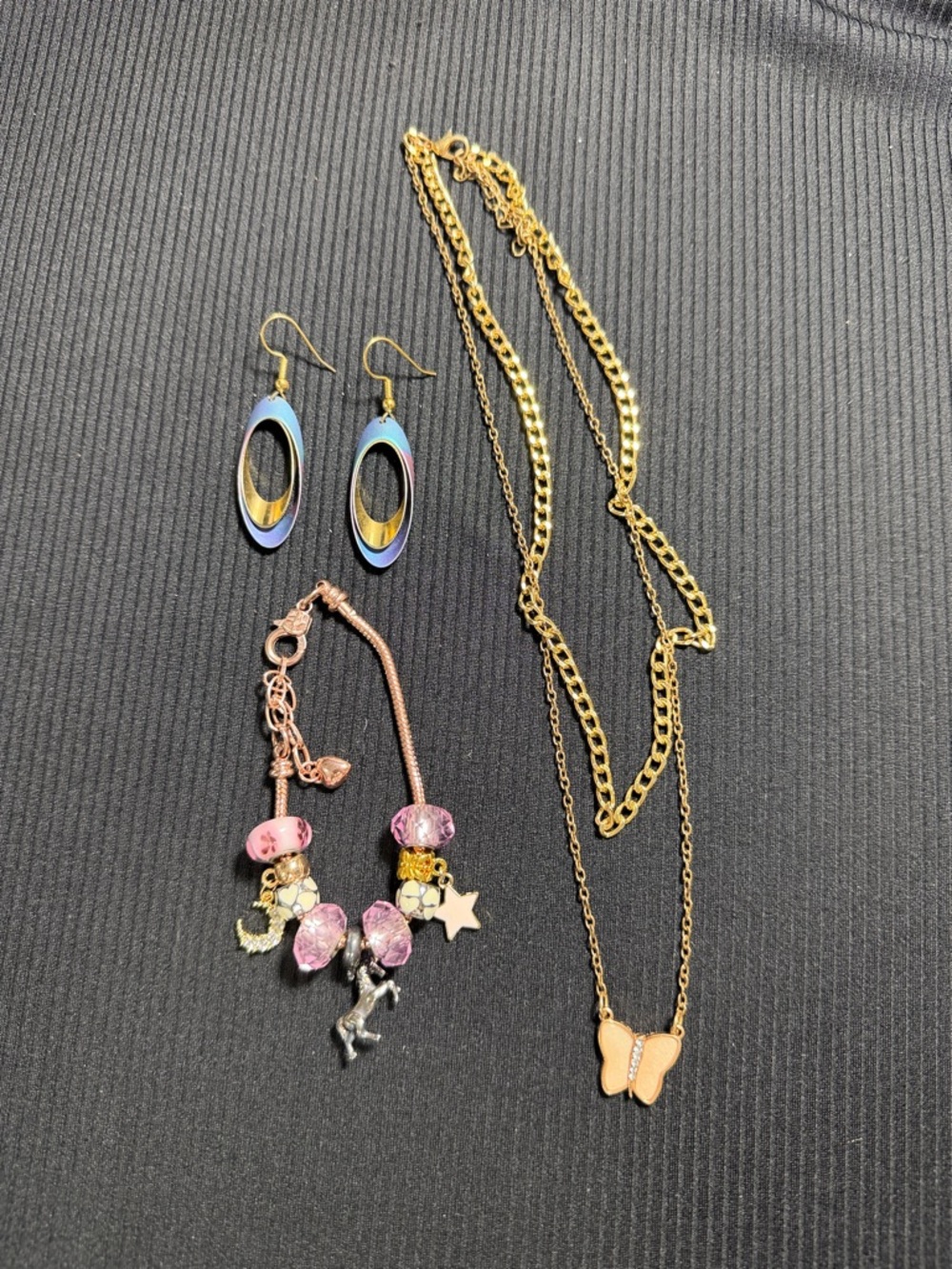 Gold Butterfly Pendant Necklace with Pink Accent - Unbranded